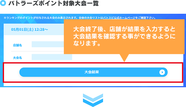 「大会結果」から参加した大会の結果が確認できます。