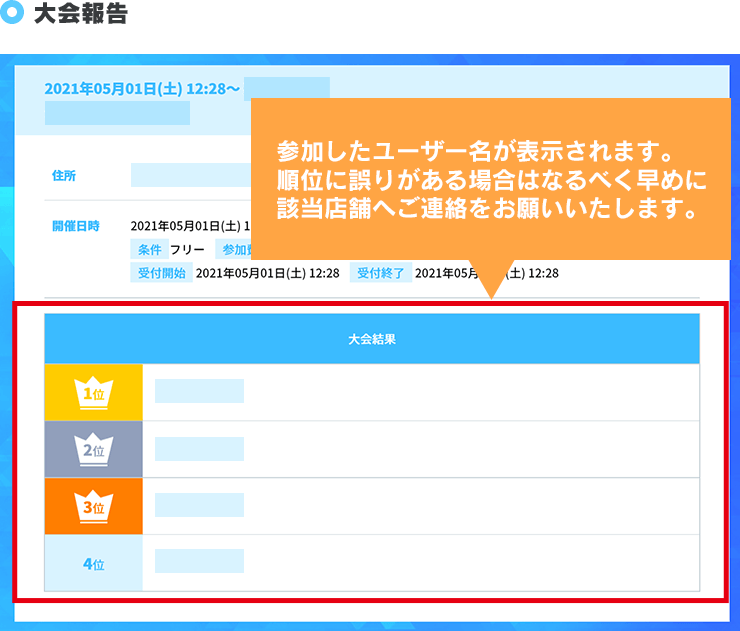 順位に誤りがある場合はなるべく早めに該当店舗へご連絡をお願いいたします。