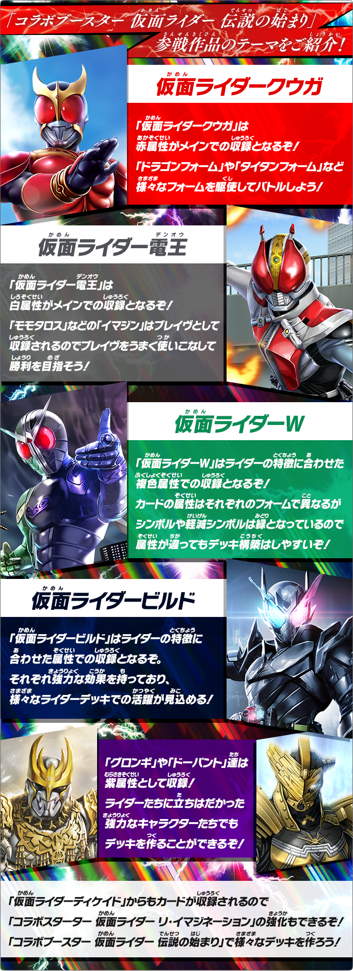 「コラボブースター 仮面ライダー 伝説の始まり」参戦作品のテーマをご紹介!